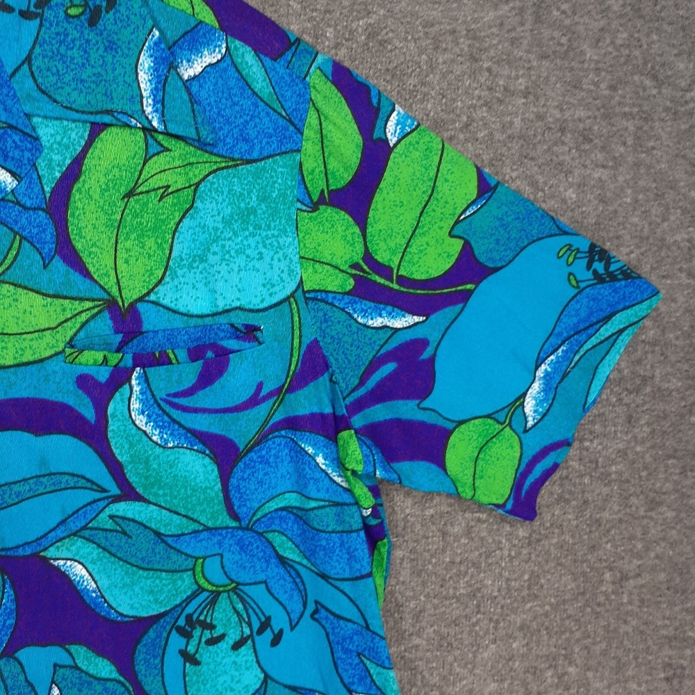 VINTAGE 60'S 70's UI-MAIKAI Hawaiian Button‎ up shirt Mens M blue green Floral - Picture 3 of 14